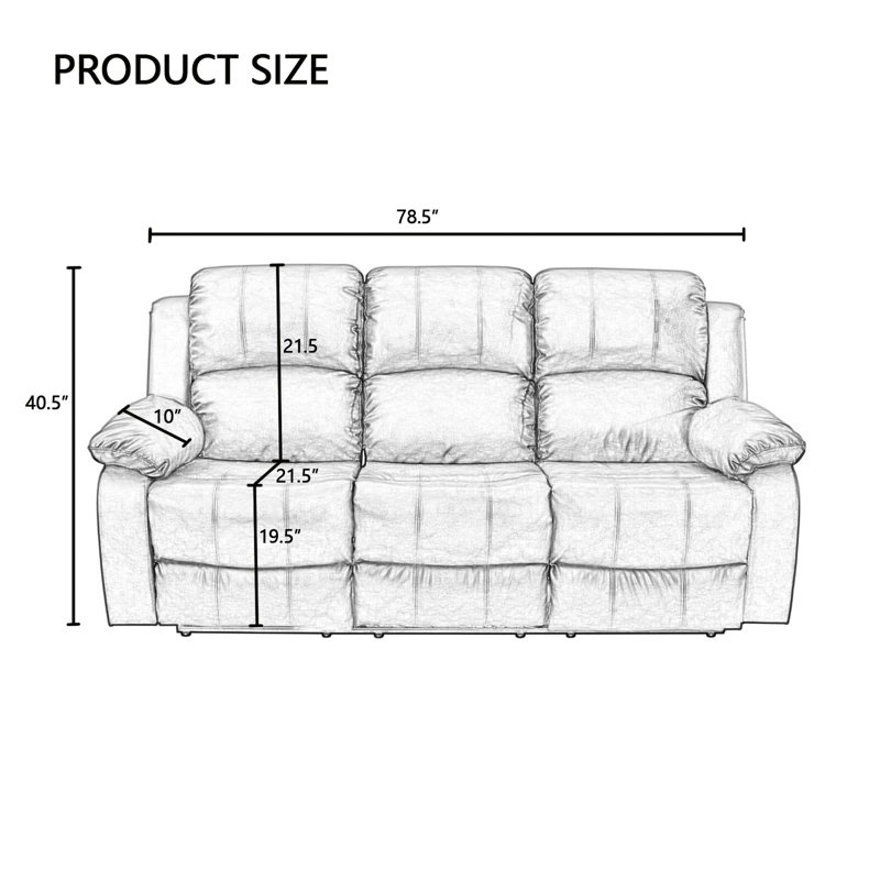 Semi-pu/pvc 3-seater Sofa – Smart Reclining Living Room Sofa With Adjustable Backrest, Breathable Leather & Solid Wood Frame – Mildew-proof, Scratch-resistant, Eco-friendly Design