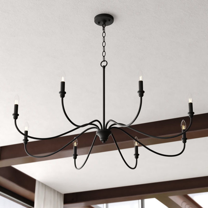 Lustre style campagnard à 8 lumières Annabelle, finition noir mat, 42 po de largeur, hauteur réglable, compatible DEL