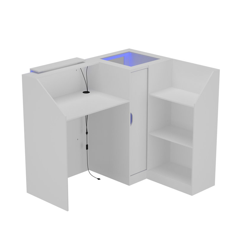 47.2'' W L-Shaped Reception Desk With LED Lights And Glass