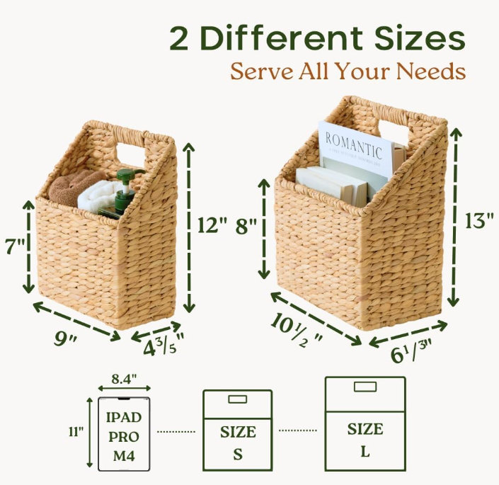 Set of 2 Natural Wicker Hanging Storage Baskets with Metal Frame