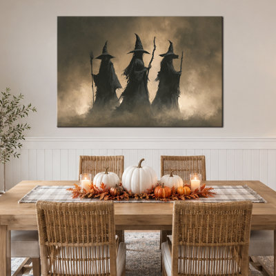 Art mural d'automne d'Halloween, décoration murale d'Halloween, art mural d'Halloween sur toile avec des sorcières, décoration murale gothique de sorcière effrayante pour le salon ou le vestibule 36 po x 48 po