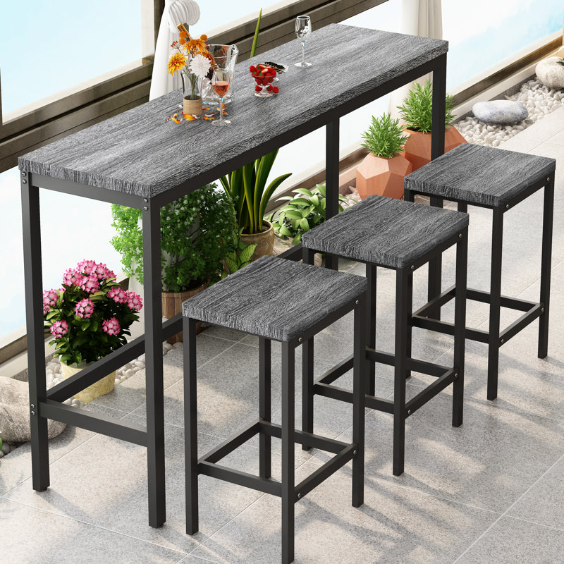 Table de salle à manger moderne 3 tabourets gris - Conception solide et matériaux avec tabourets