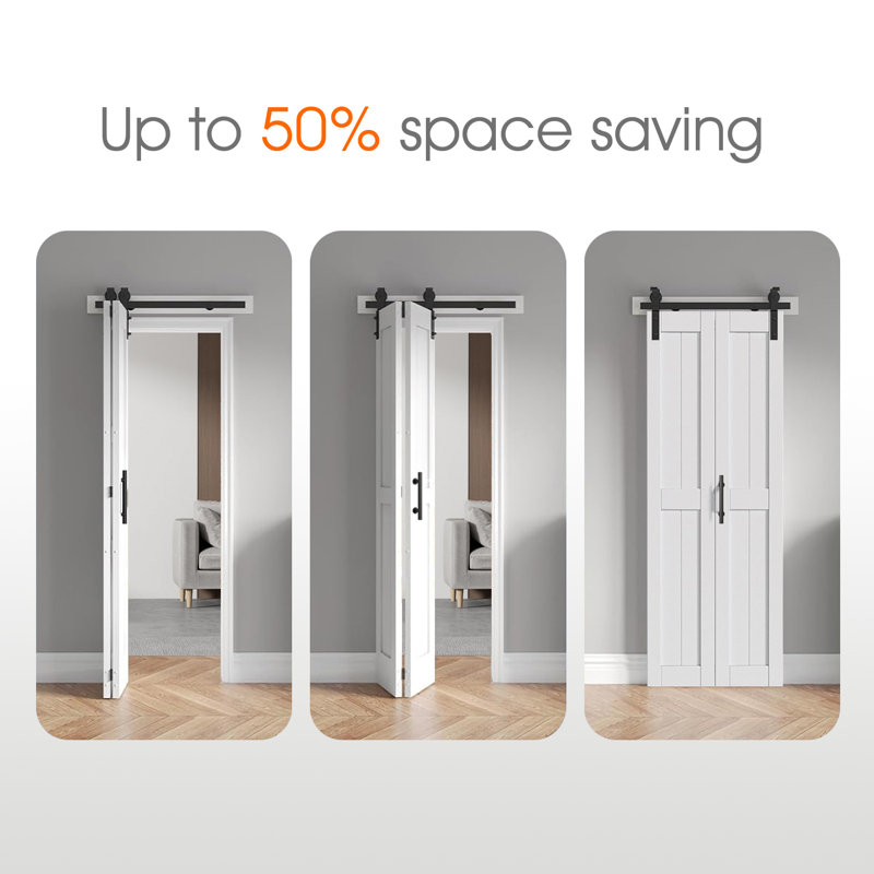 S&Z TOPHAND® 36X84(Double 18X84) White Bi-Fold MDF Sliding Folding Double Barn Door With Hardware Kit & Solid Handle, MDF With Water-Proof PVC Surface Complete Door, No Assembly Required