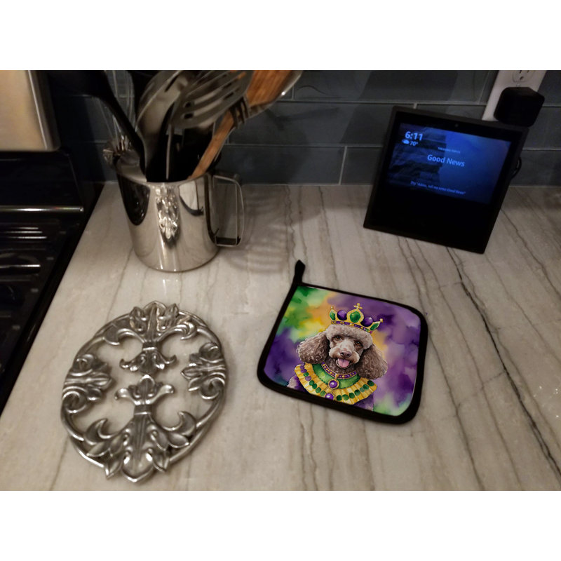 Paire de porte-casseroles chocolat et caniche King of Mardi Gras
