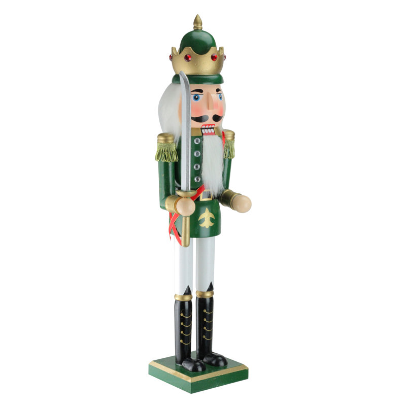 24" Green and Gold Wooden Nutcracker King with Sword