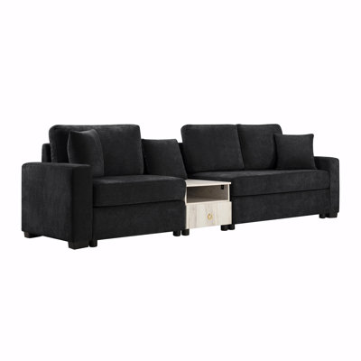 Modern Sofa Couch 111.8" Modular Sofa Upholstered Sofa Couch 3-Seater Sofa With Storage Armrest And Center Console For Living Room, Black