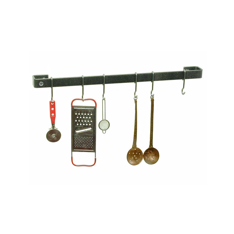 Utensil Bar Handcrafted Wall Mounted Pot Rack, Hammered Steel, 3" H x 42" W x 3" D
