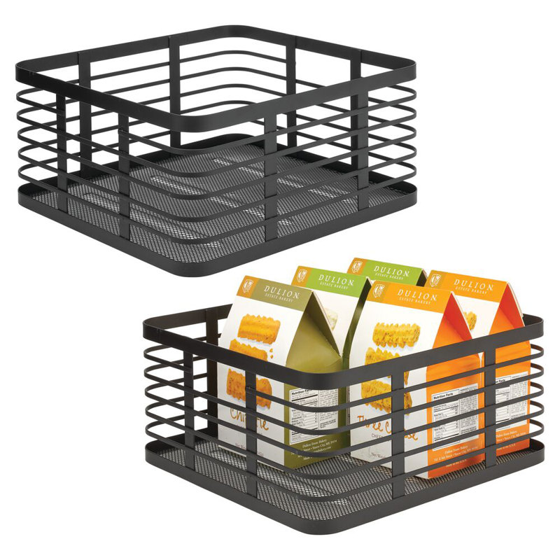 Panier en métal avec poignées - Paniers de rangement pour fruits et légumes - Ensemble de 2, 63.09, Noir