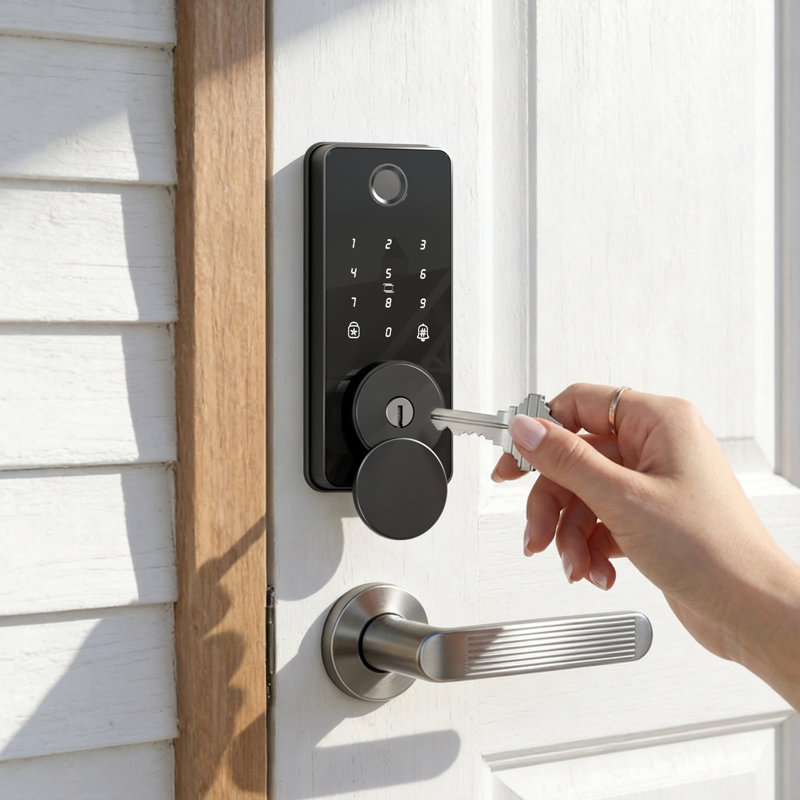 Keyless Entry Fingerprint Smart Lock with 2 Keys, Easy Installation, App Remote Control, Auto Lock (Handles Not Included)