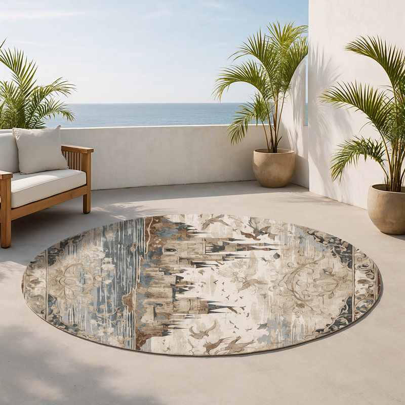 Highland Keep Indoor And Outdoor Area Rug, Round 5'