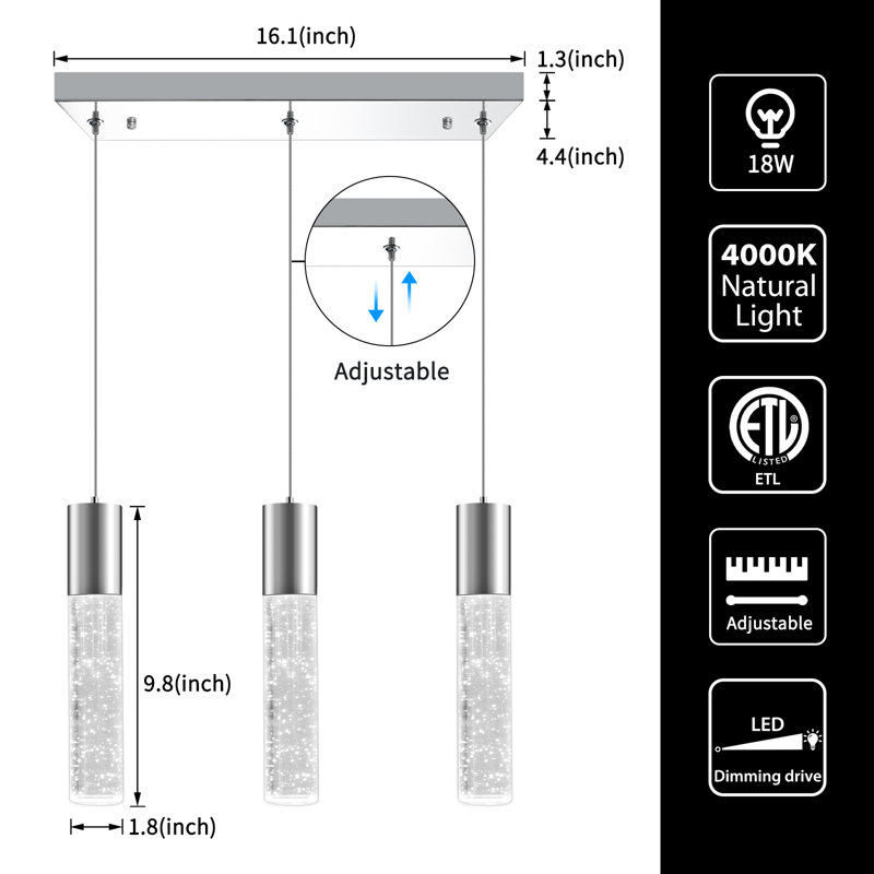 Led Bubble Crystal Chrome Dimmable Pendant