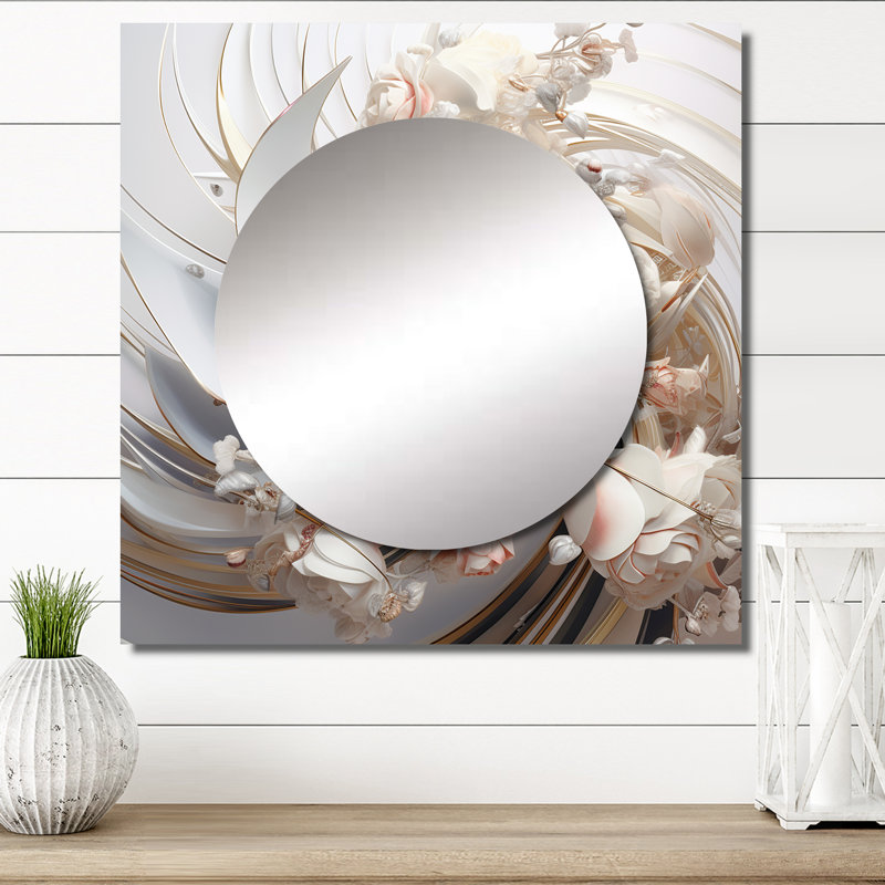 «White Blossoming Spring Fractal Flowers III - Fractals», art mural miroir carré pour salle de bain, 36 po x 36 po
