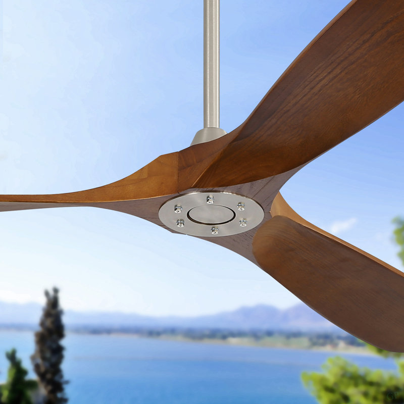 Ventilateur de plafond d'intérieur moderne de 60 pouces avec télécommande à 6 vitesses et 3 pales en bois massif pour le salon