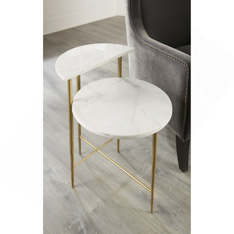 Table de bout avec plateau en marbre blanc - blanc