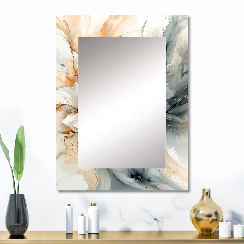 «Modern Twist Of Dahlia Flower IV - Dahlia Unique Wall Mirror Decor», grand miroir traditionnel, impression sur métal