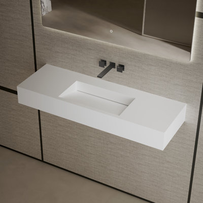 Lavabo de salle de bain mural à surface solide 47 po x 16 po Monblari blanc mat