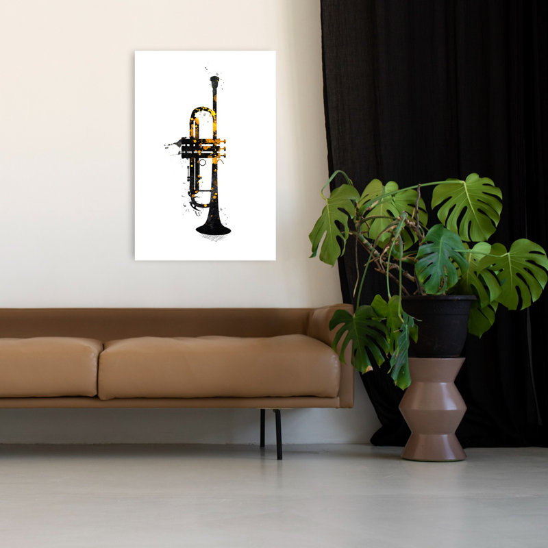 «Golden Splash Trumpet», art mural moderne abstrait, H 48 po x l 32 po