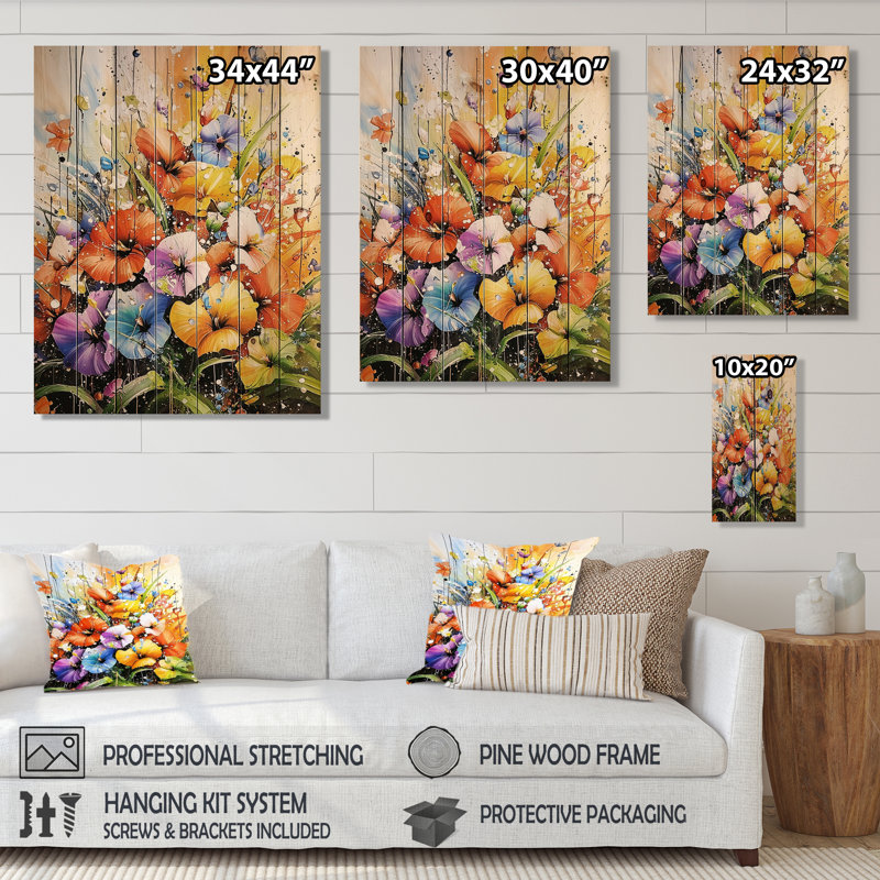 Parfum de champ de coquelicots II - coquelicots, impression sur bois rouge de pin naturel, H 20 po x l 10 po
