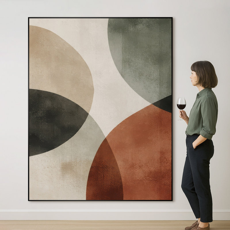 Très grand art mural imprimé sur tissu - Moderne, abstrait, en forme d'arche, motif géométrique à blocs de couleurs pour le salon ou la chambre à coucher - «Assemblage requis du cadre (cadre non fini)»