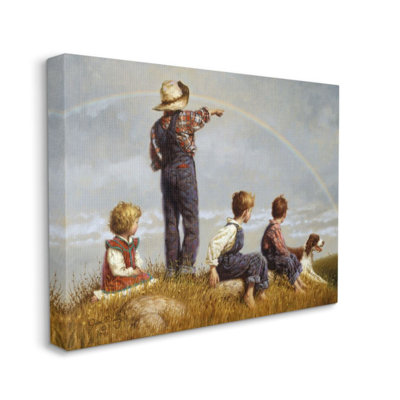 «Children in Meadow under Rainbow with Dog» par Jim Daly - reproduction d'art