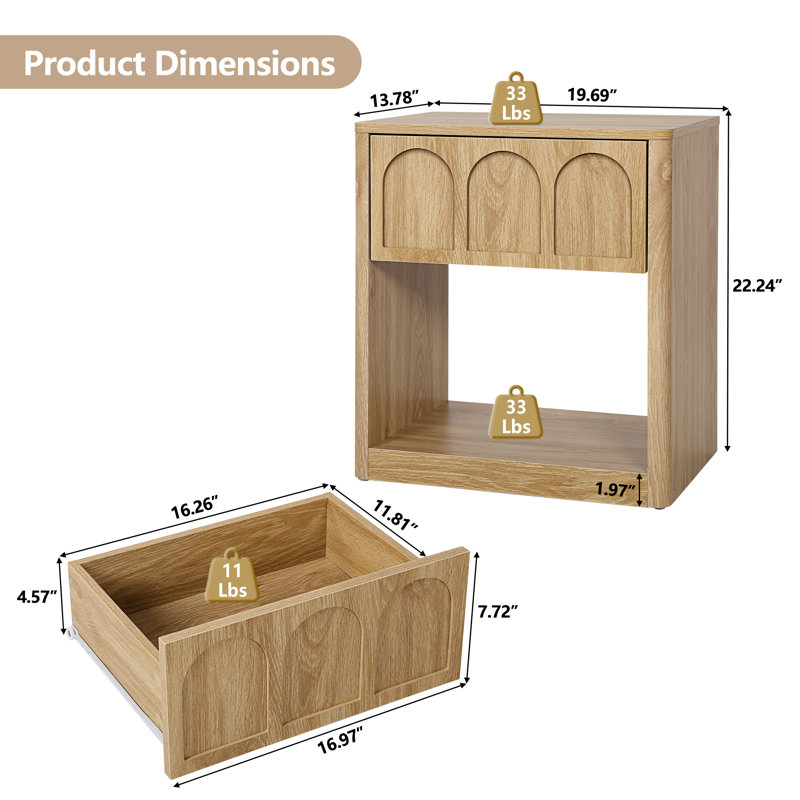 19.69'' W 1 Drawer Nightstand, Natural