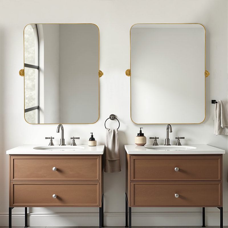 Qualls Metal Wall Mirror, Gold, 31" H x 24" W