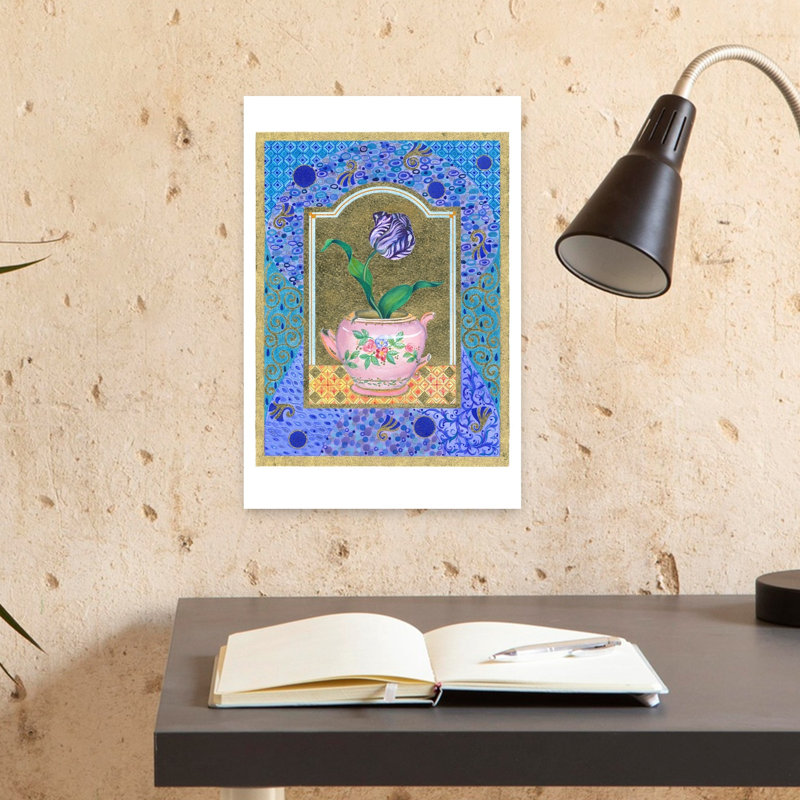 Tulip And Broken Teapot Abstract Colorful Elegant Tulip Violet Flower Wall Art Print 1 Piece Wrapped Canvas Wall Art