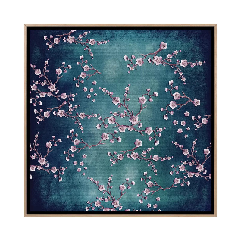 Sakura - Love Teal 1 Piece Wall Art on Canvas, 66.04cm H x 66.04cm W x 3.81cm D, Oak Floater Framed