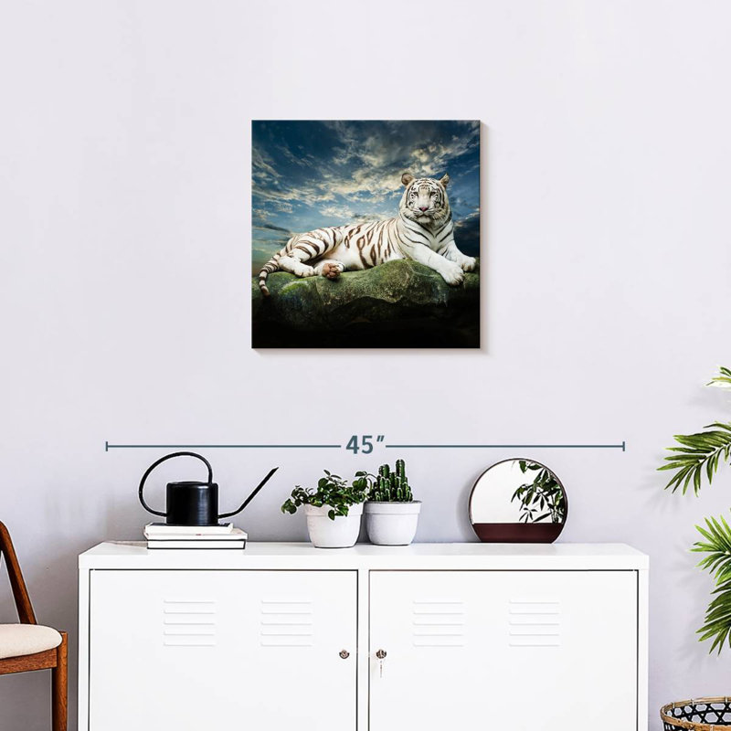 Brampt Lounging White Tiger, 20" H x 20" W