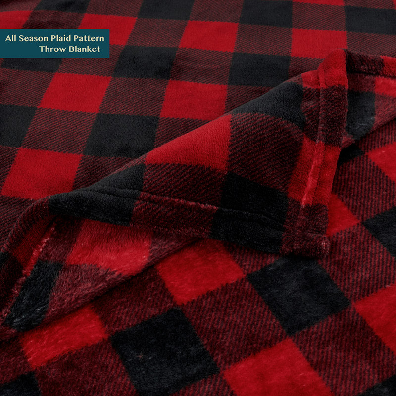 Red and Black Checkered Fleece Throw Blanket, 50" x 60"