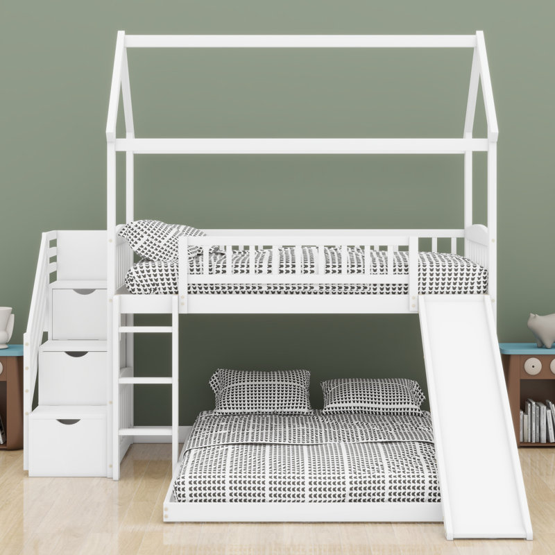 Lit superposé avec toboggan Cute House, Blanc