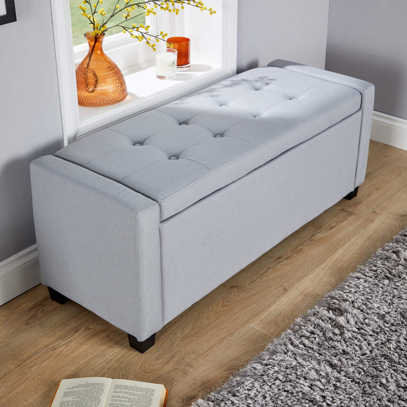 Starke 109cm Wide Rectangle Solid Colour Standard Ottoman with Storage, Grey