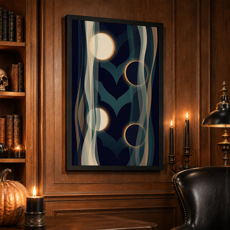 Toile murale d'Halloween : Vagues bleues et turquoise abstraites avec des cercles lumineux, H 18 po x l 12 po