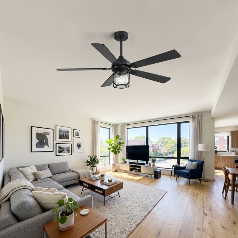 Ventilateur de plafond 52 po avec lumière et télécommande, moteur CC réversible silencieux, lumière DEL 3 couleurs, intérieur extérieur couvert