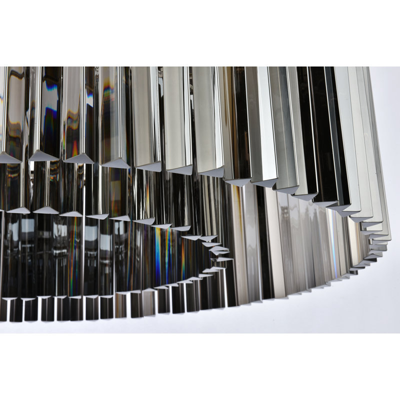 Lustre cylindrique unique à 10 lumières Yazmin, Abat-jour argenté (gris), Nickel poli