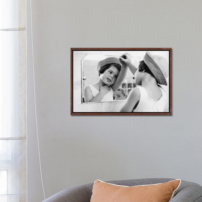 Tirza In Mirror (Israel, 1951) by Ruth Orkin - Print on Canvas, Classic Brown Wood Framed, 66.04 cm H x 45.72 cm W