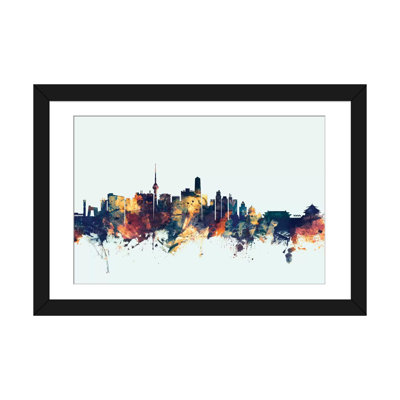Skyline Series: Pékin, République populaire de Chine sur bleu, reproduction d'art sur toile tendue