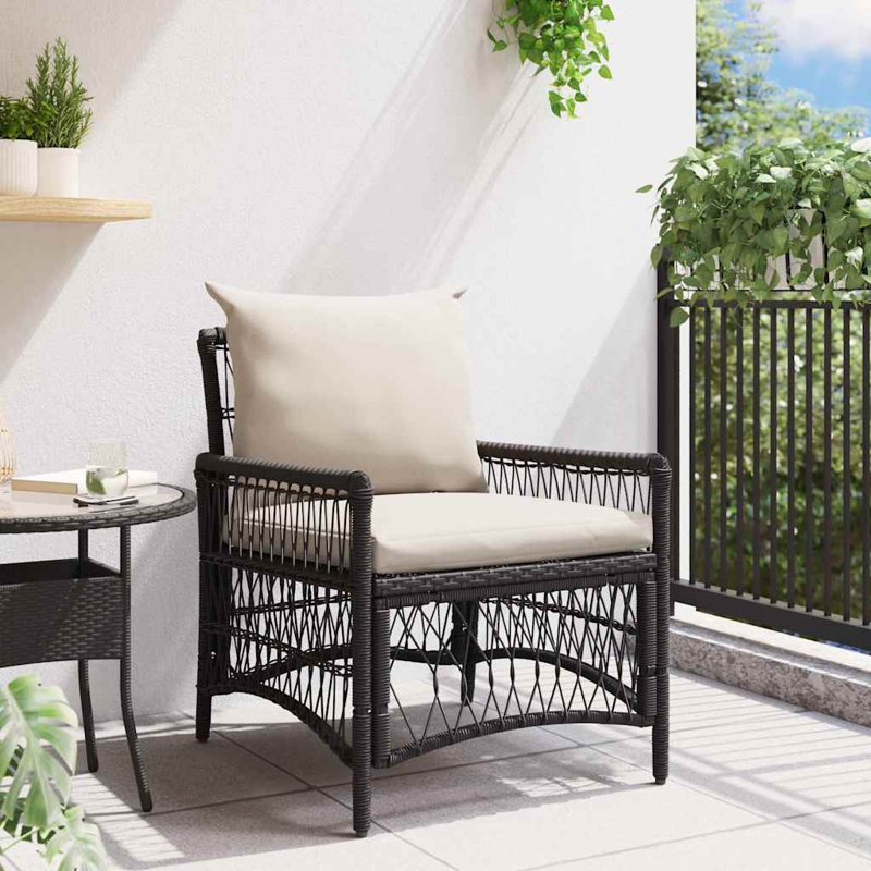 Outdoor Patio Dining Chair with Cushion, Beige, Black