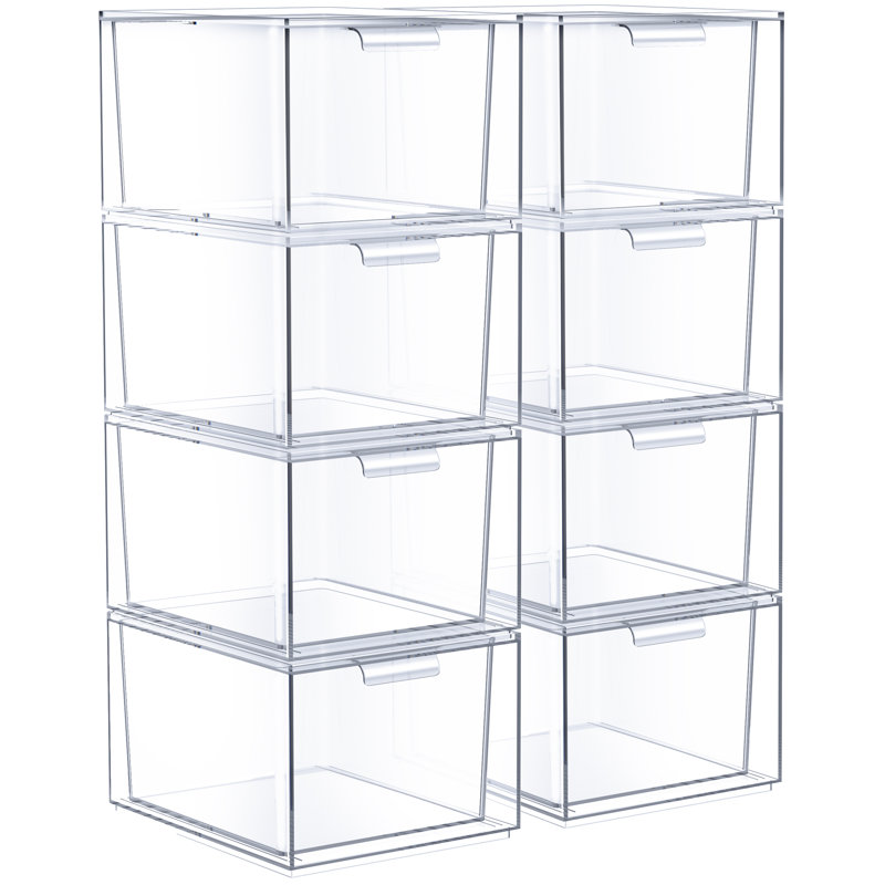  Ensemble de 8 organisateurs de tiroir de cuisine et de salle de bain empilables en acrylique transparent
