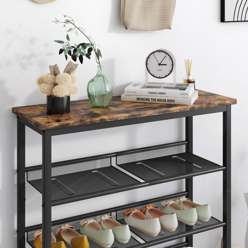 Industrial Shoe Rack, Adjustable Country Style 5-Layer Shoe Rack Storage Rack, With 4 Mesh Shelves, Suitable For Entrance, Living Room, Bedroom And Porch
