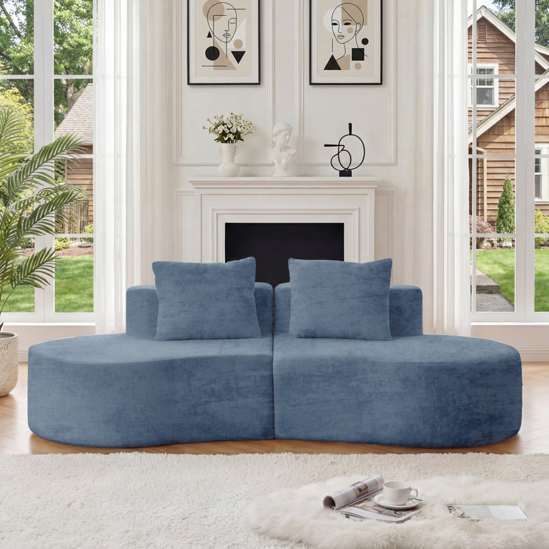 Canapé incurvé rembourré 94,5 po Pacificas, aucun assemblage requis, Chenille bleu