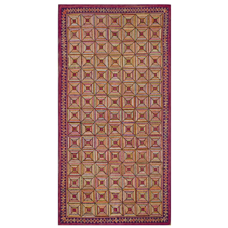 Tapis crocheté en laine antique American Hooked