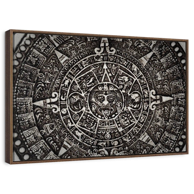 Calendrier maya noir, 25 po x 17 po, Cadre flottant noyer