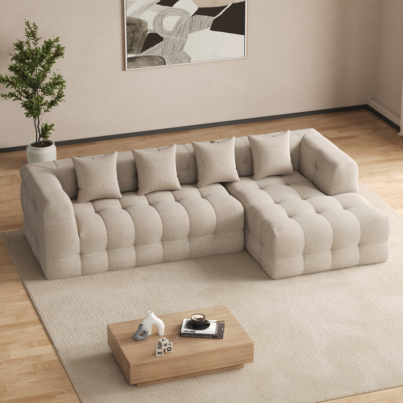 Canapé modulaire rembourré 2 pièces rembourré et sans capitonnage, Face à la droite, Chenille brun clair