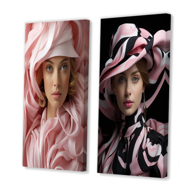 Femme chic avec chapeau - ensemble de salon mode et art mural