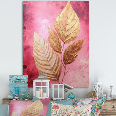 Art mural sur toile botanique, impression de feuille d'or rose - Harmonie des feuilles d'or rose I