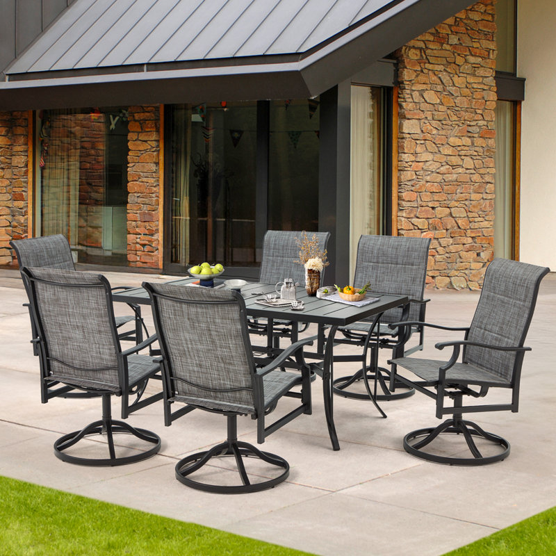 Quinnly 6 - Person Patio Dining Set with Rectangular Table, Gray/Black