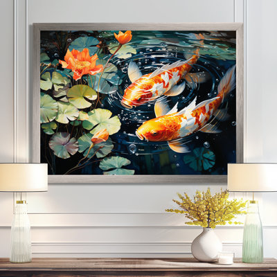 Japan Yellow And Red Golden Koi III - Japan Art Framed Wall Art