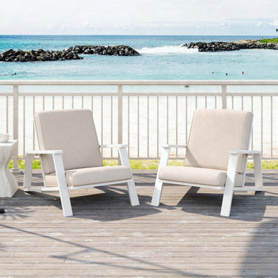 Set of 2 Acacia Wood Club Chairs with Beige Cushions