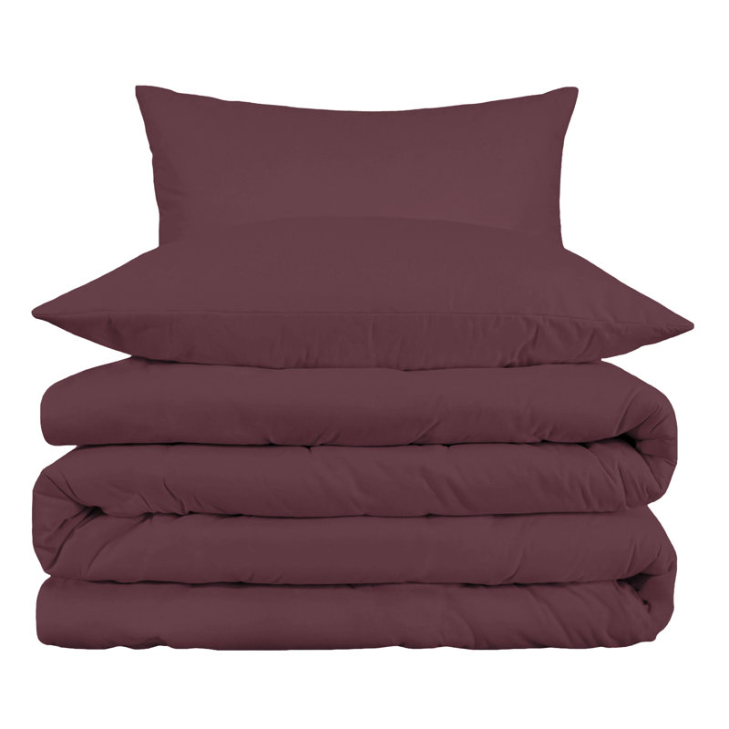 Arling Certified Egyptian Cotton Modern Solid 3 Piece Duvet Cover Set, Full/Queen Duvet Cover + 2 Standard Shams, Plum